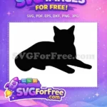 Free Black Cat Silhouette Free Lying Down Feline Animal Design Free SVG - Instant Download