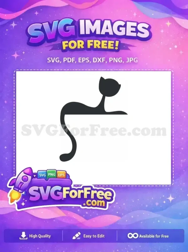 A graceful free black cat silhouette SVG, resting elegantly, perfect for creative projects. Download this free vector now!