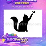 Free Black Cat Silhouette Free Sitting Cat Pose Feline Vector Art Free SVG - Instant Download