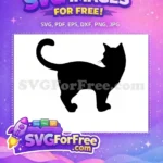 Free Black Cat Silhouette Free Curled Tail Design Feline Pet Lover Free SVG - Instant Download