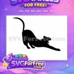 Free Stretching Black Cat Free Playful Pose Silhouette Free SVG - Instant Download