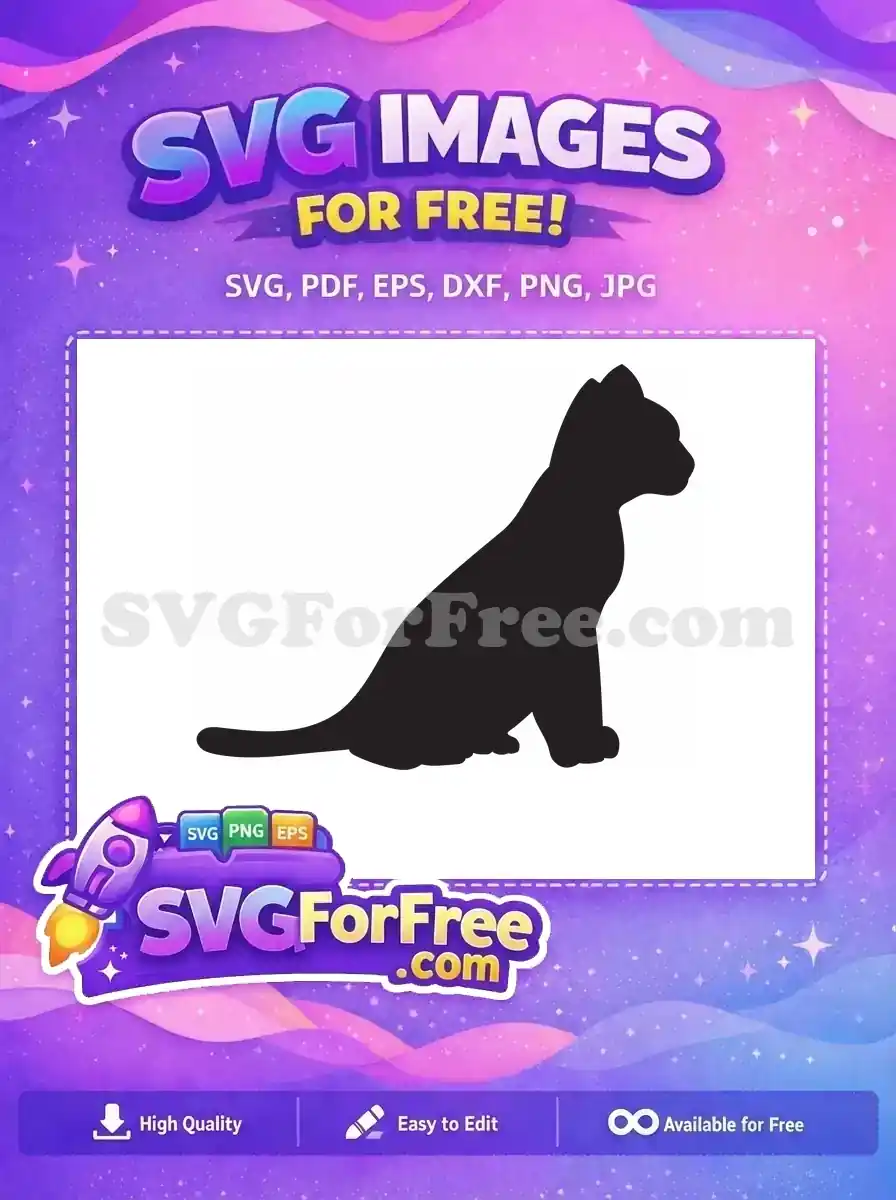 A striking free black cat silhouette, sitting gracefully, ideal for various creative projects. Download this free design now!