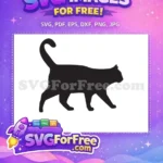 Free Walking Black Cat Free Simple Feline Silhouette Design Free SVG - Instant Download