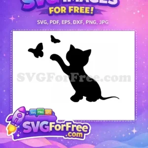 Free SVG design featuring two elegant black butterfly silhouettes gracefully positioned on a clean white background.