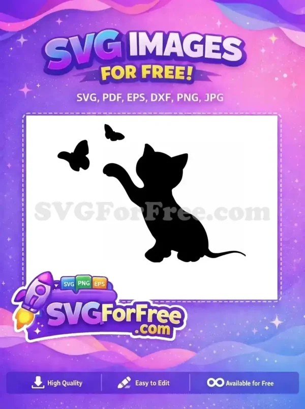 Free SVG design featuring two elegant black butterfly silhouettes gracefully positioned on a clean white background.