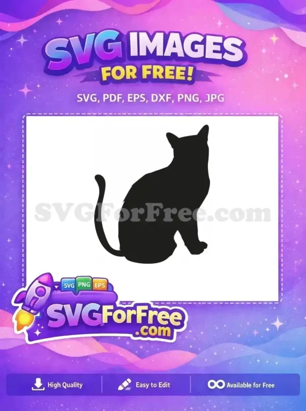 Free Sitting Cat Silhouette SVG – Elegant Digital Design A sleek, free sitting cat silhouette, ideal for various crafts and digital projects. Get this free vector design today!