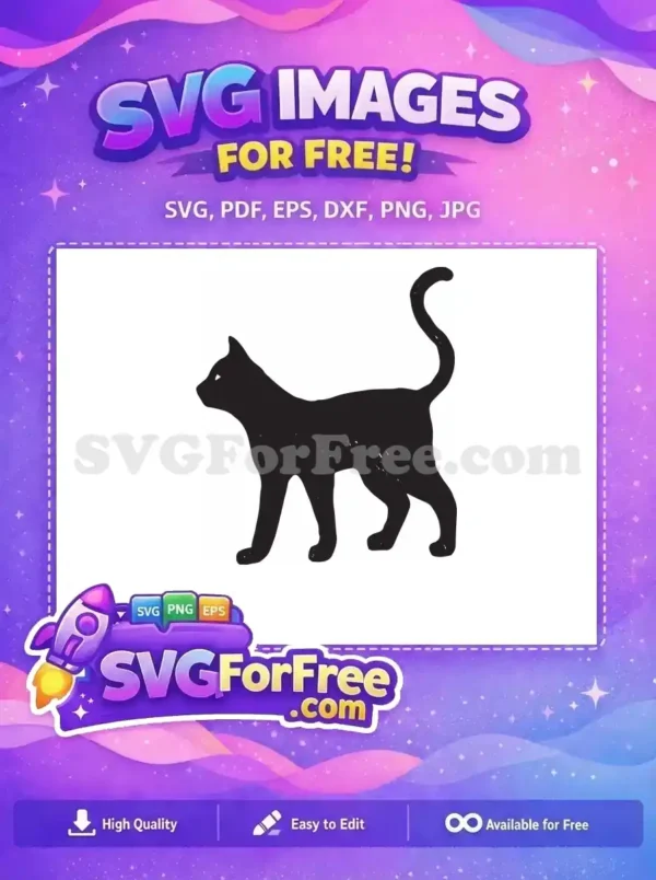 A striking free black cat silhouette walking, ideal for crafting and digital art projects. This free design is versatile.