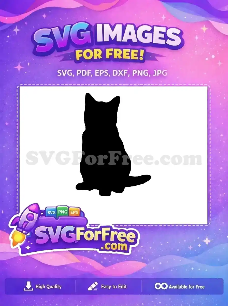 A clean, free cat silhouette design, featuring a graceful sitting feline. Ideal for various creative free DIY projects.