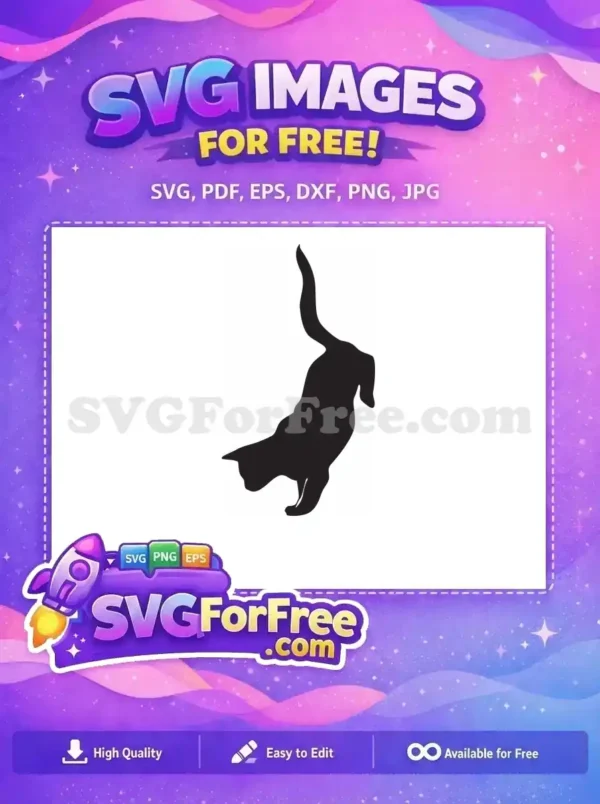 A striking free black cat silhouette, dynamically posed, looking down. Ideal for your next free crafting project.