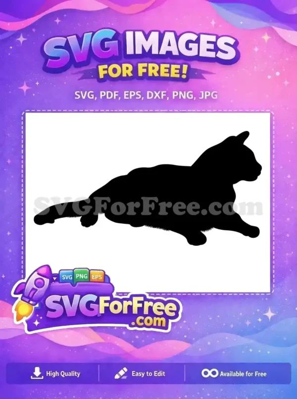 A dynamic free cat silhouette, a sleek black feline in a graceful pose, ideal for diverse projects. Download this free design today!