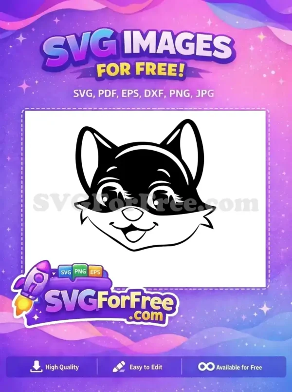 A charming free cartoon fox or cat face vector in black and white, ideal for diverse creative free design projects.