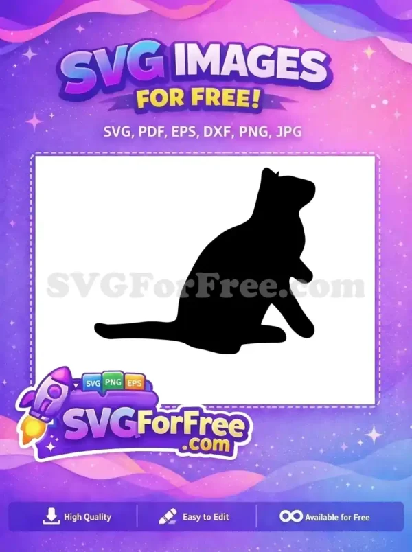 Free Cat Silhouette SVG – Elegant Feline Design Download A striking free design featuring a sleek black cat silhouette sitting gracefully, ideal for various creative projects. Download this versatile animal vector now!