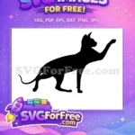 Free Elegant Sphynx Cat Free Waving Paw Stance Black Silhouette Free SVG - Instant Download