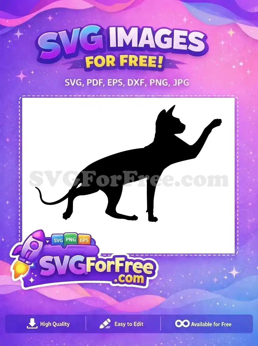 A minimalist free SVG of a sleek cat silhouette with a raised paw, ideal for various creative projects. Download now!