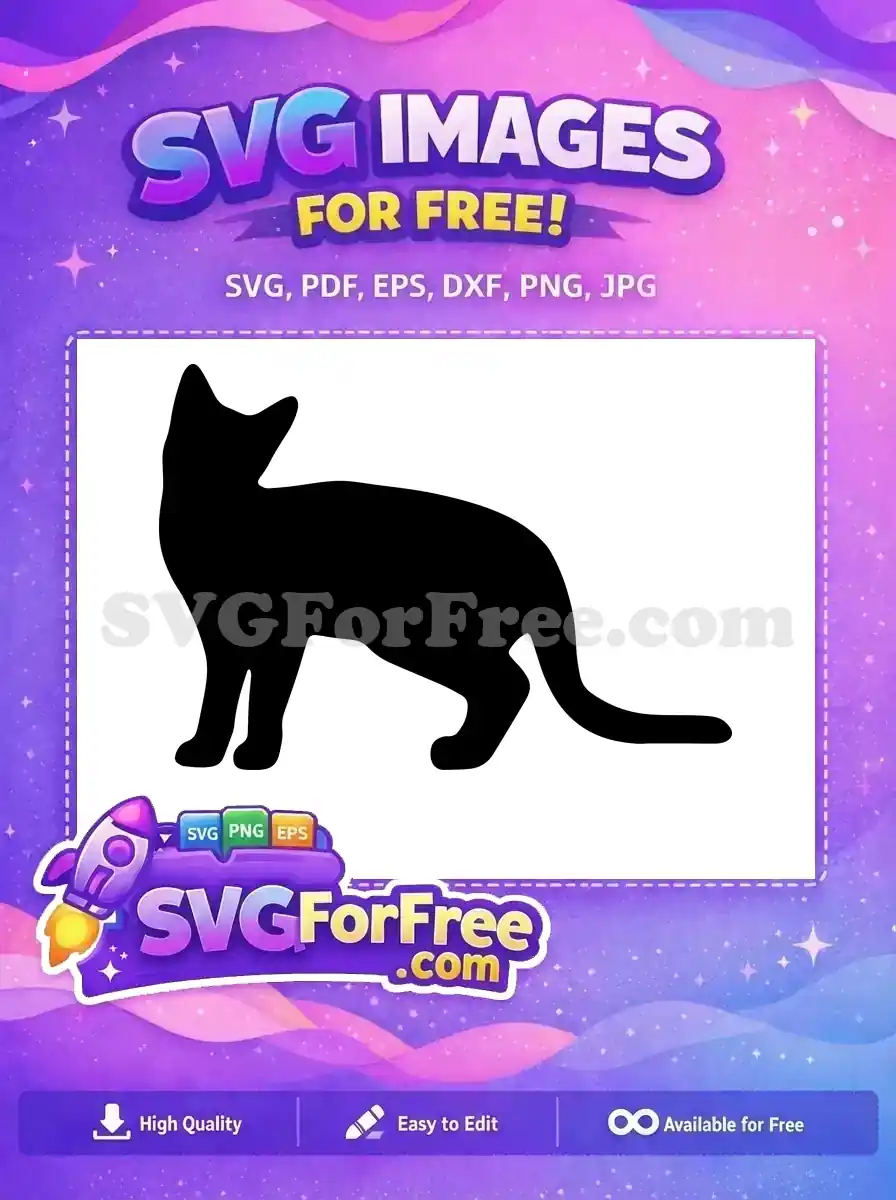 A free, elegant black cat silhouette standing, looking up, perfect for diverse creative projects. Download this free design now!