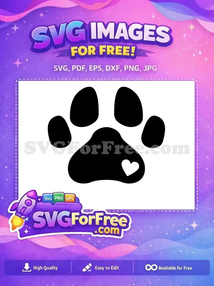 Free paw print with heart SVG, a loving symbol for pet enthusiasts. This free design is ideal for various creative projects.