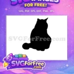 Free Fluffy Persian Cat Free Black Silhouette Design Sitting Pet Animal Free SVG - Instant Download