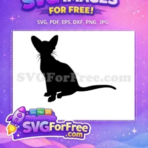 A striking free black cat silhouette, showcasing an elegant, slender feline with large ears, ideal for various free design projects.