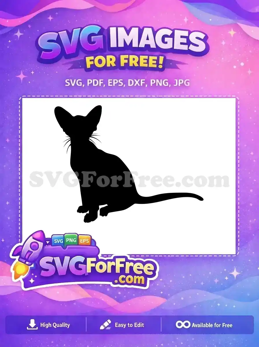 A striking free black cat silhouette, showcasing an elegant, slender feline with large ears, ideal for various free design projects.