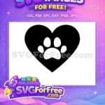 Free Black Heart Silhouette Free Cat Paw Print Pet Lover Free SVG - Instant Download