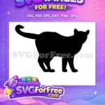 Free Black Cat Silhouette Free Curved Tail Up Standing Kitty Cat Free SVG - Instant Download