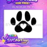 Free Cat Paw Print Silhouette Free Heart Cutout Pet Lover Free SVG - Instant Download