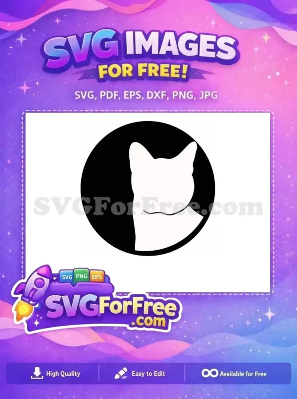 Free Cat Silhouette SVG – Elegant & Versatile Free Design A minimalist free cat head silhouette in white on a black background, featuring a subtle jawline. This free design is perfect for crafting and digital projects.