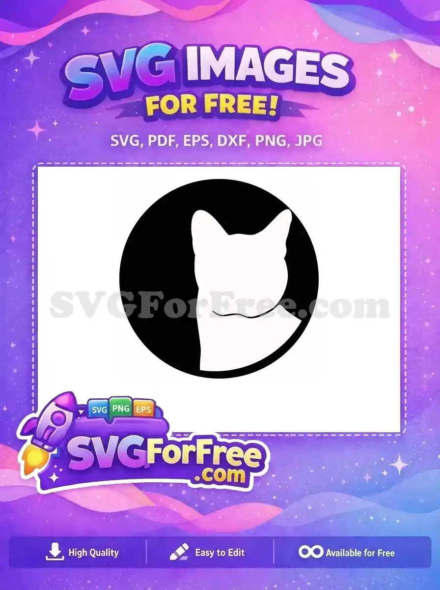 A minimalist free cat head silhouette in white on a black background, featuring a subtle jawline. This free design is perfect for crafting and digital projects.