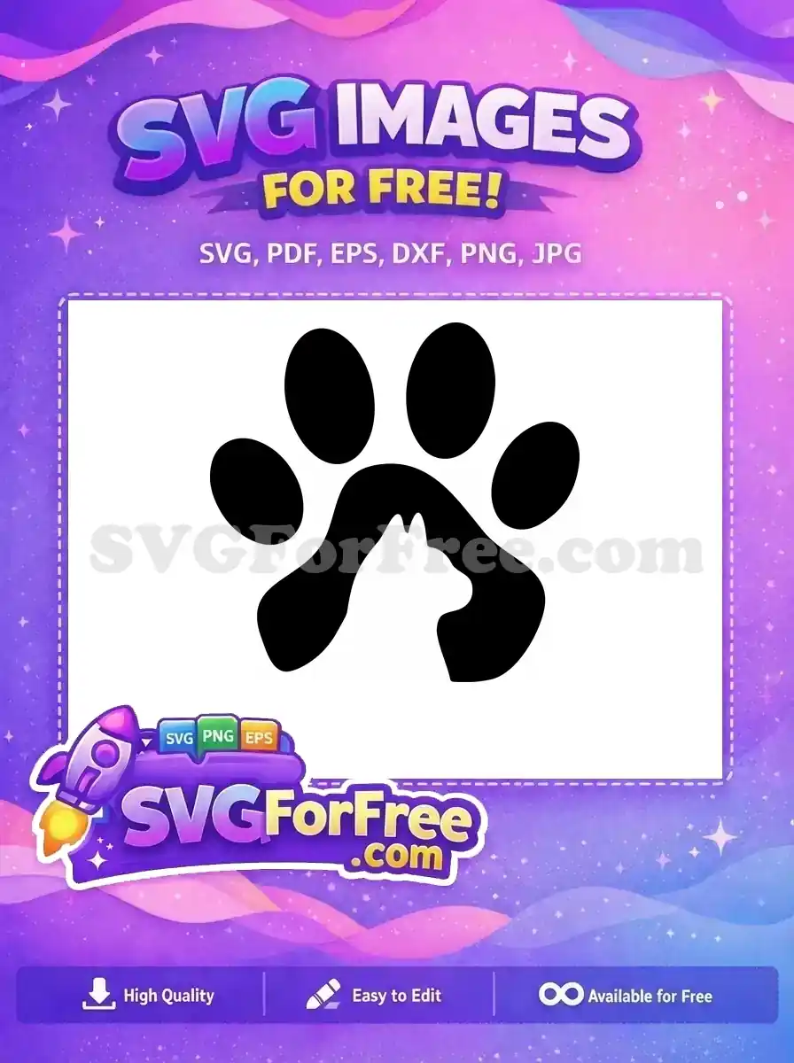 A simple black free paw print SVG silhouette, featuring three distinct oval toes and a larger main pad. Ideal for free pet projects.