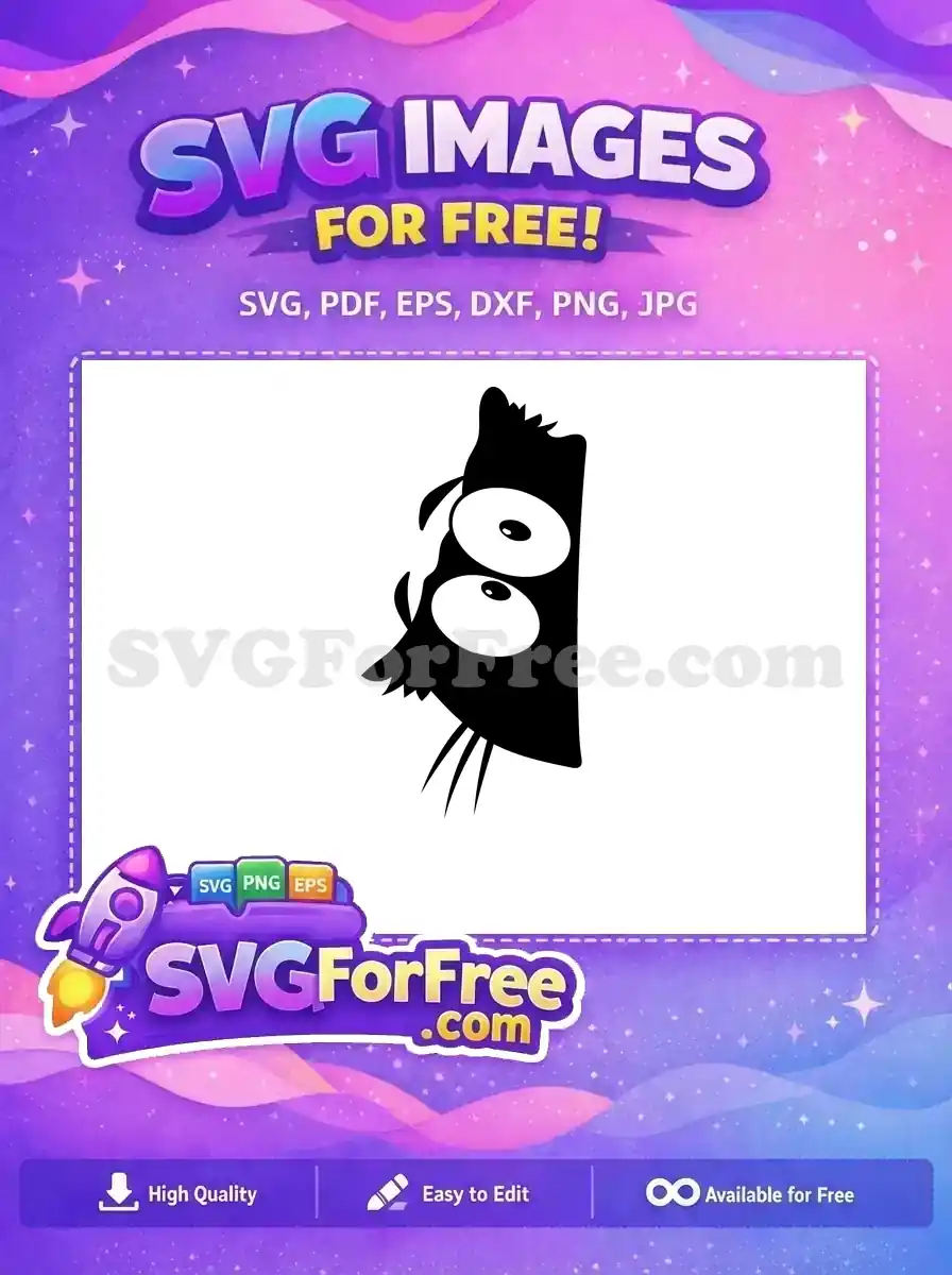 Discover this free cartoon monster SVG, a unique black and white design with large, expressive eyes. Perfect free graphic!