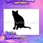 Free Sitting Black Cat Free Elegant Tail Feline Pet Free SVG - Instant Download