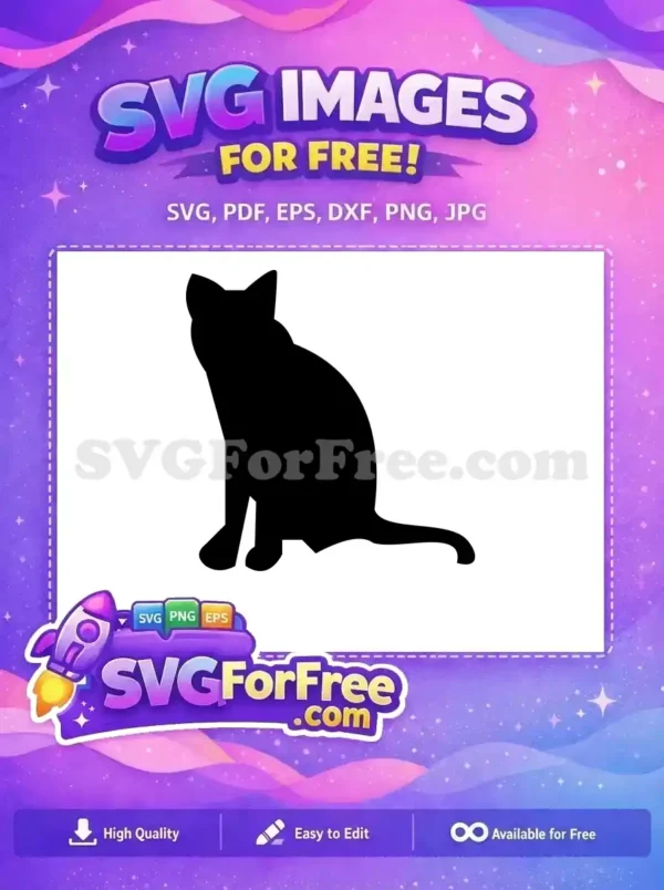 Free Sitting Cat Silhouette Design – Instant Download! A stylish free cat silhouette design, perfect for various creative projects. This free vector is highly adaptable.