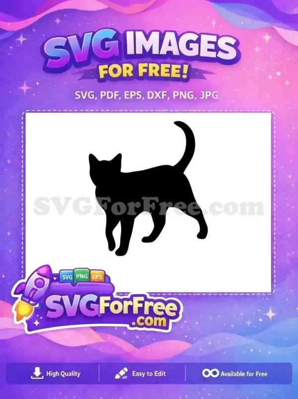 Free Cat Silhouette SVG – Your Purr-fect Free Design! A sleek black cat silhouette, a free design ready for download. This free SVG is ideal for crafts and digital art.