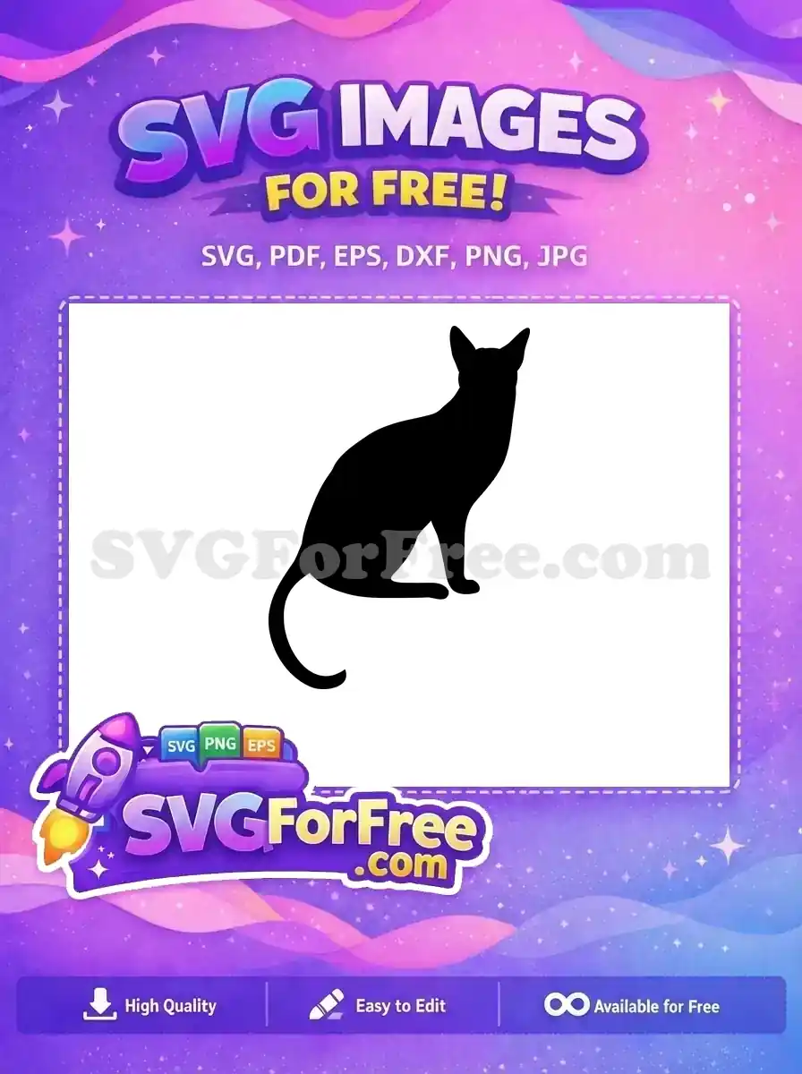 A graceful free sitting cat silhouette, ideal for crafts, apparel, and digital art. Get this versatile feline design now!