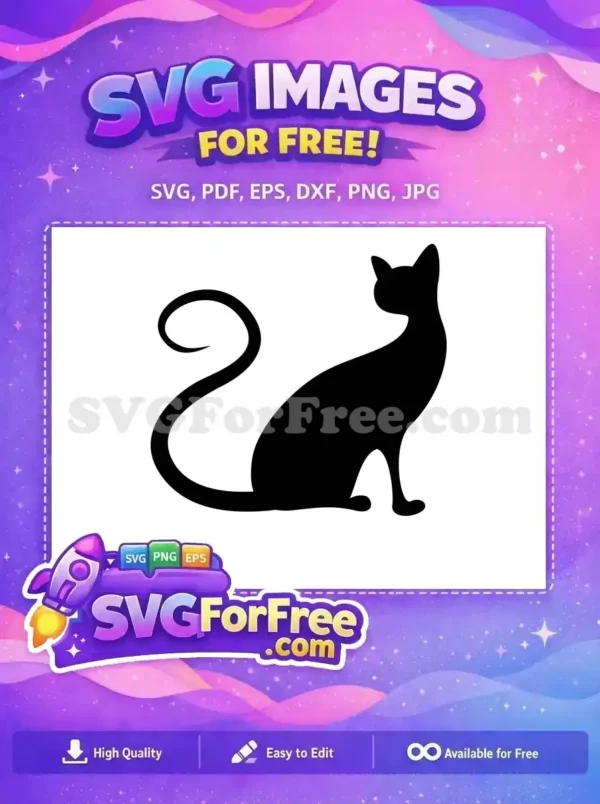 Elegant black cat silhouette, a versatile free design for crafting. Ideal for animal lovers seeking a stylish free SVG.
