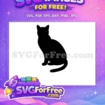 Free Black Cat Silhouette Free Sitting Pose Pet Free SVG - Instant Download