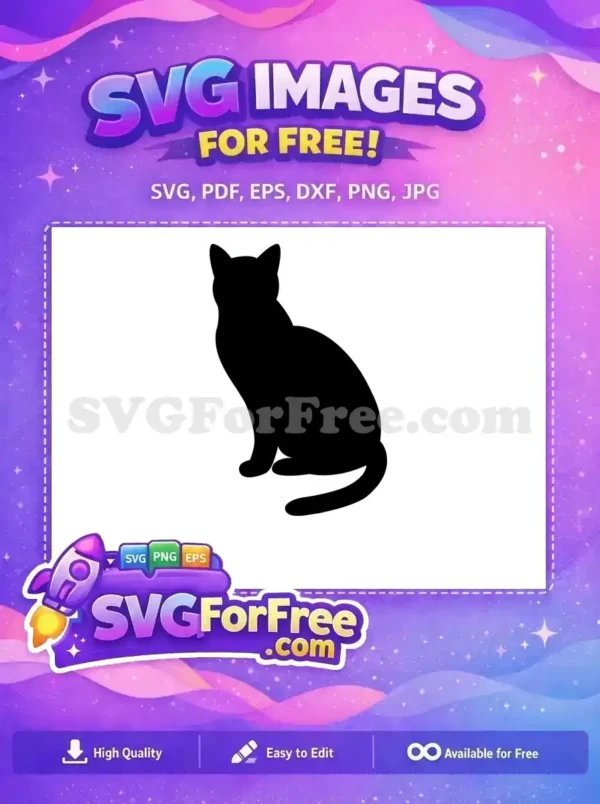 A sleek, free sitting cat silhouette in black, ideal for crafters and designers seeking a versatile free graphic.