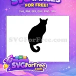 Free Sitting Black Cat Free Curled Tail Pet Silhouette Free SVG - Instant Download