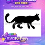 Free Walking Black Cat Free Curled Tail Simple Feline Art Free SVG - Instant Download