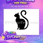 Free Sitting Black Cat Free Curly Long Tail Feline Free SVG - Instant Download