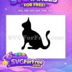 Free Sitting Black Cat Free Curled Tail Design Cat Silhouette Free SVG - Instant Download