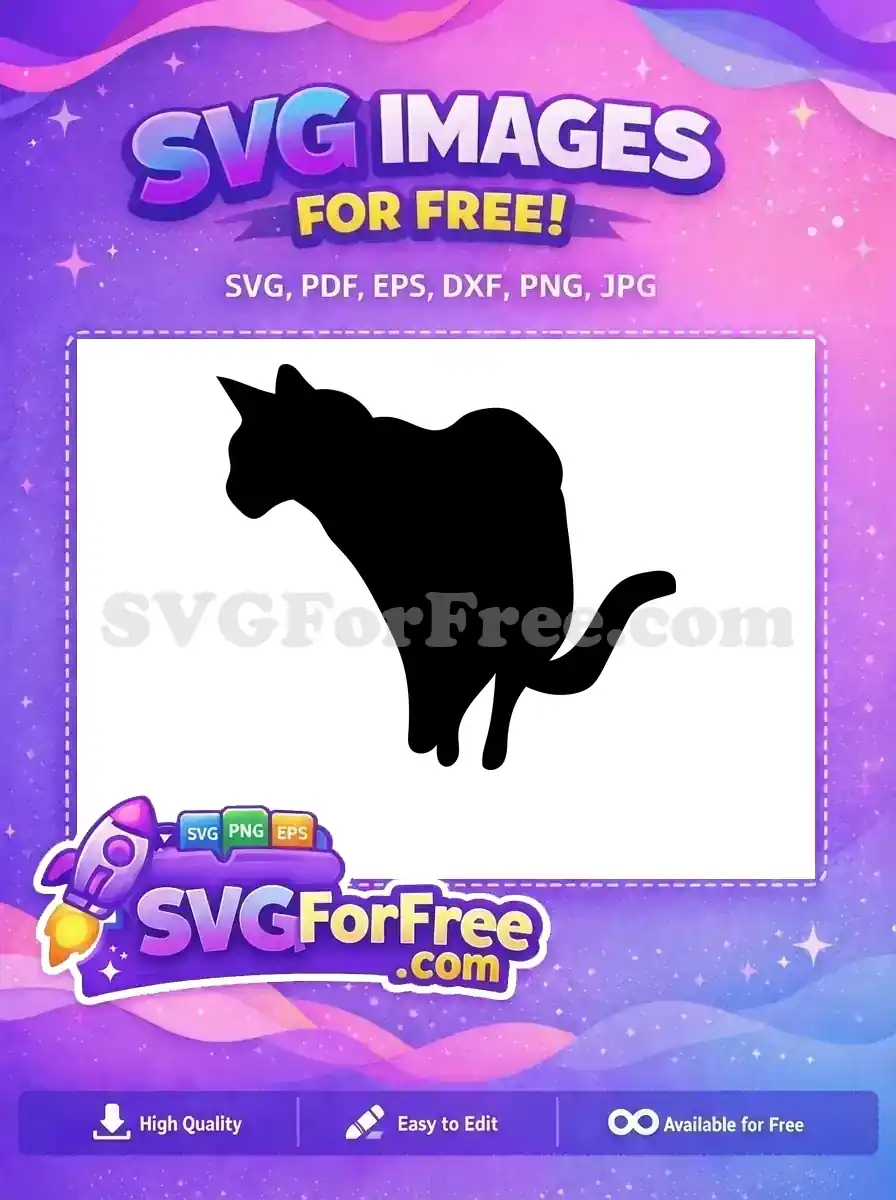 A charming free black cat silhouette, dynamically posed, ideal for various creative projects. Download this free design today!