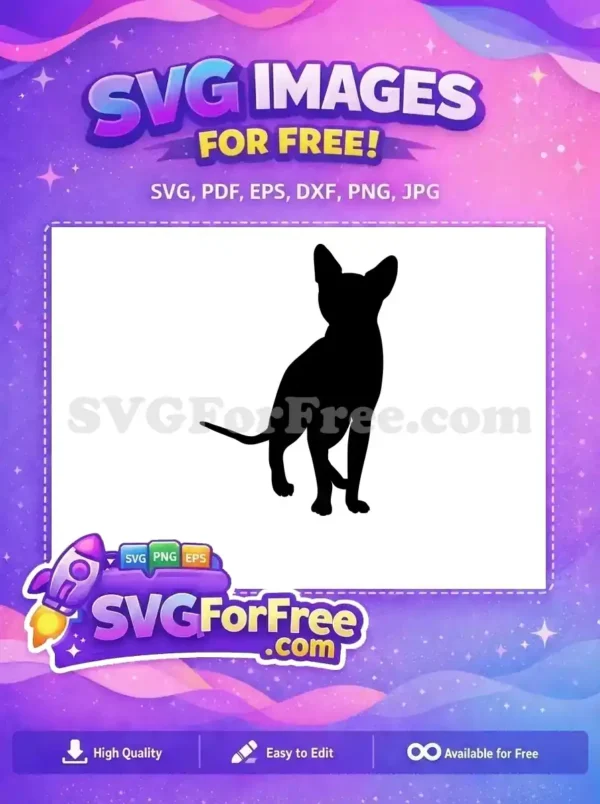 A free black silhouette of a standing dog, possibly a chihuahua, featuring distinct perked ears. This free vector is ideal for various design projects.