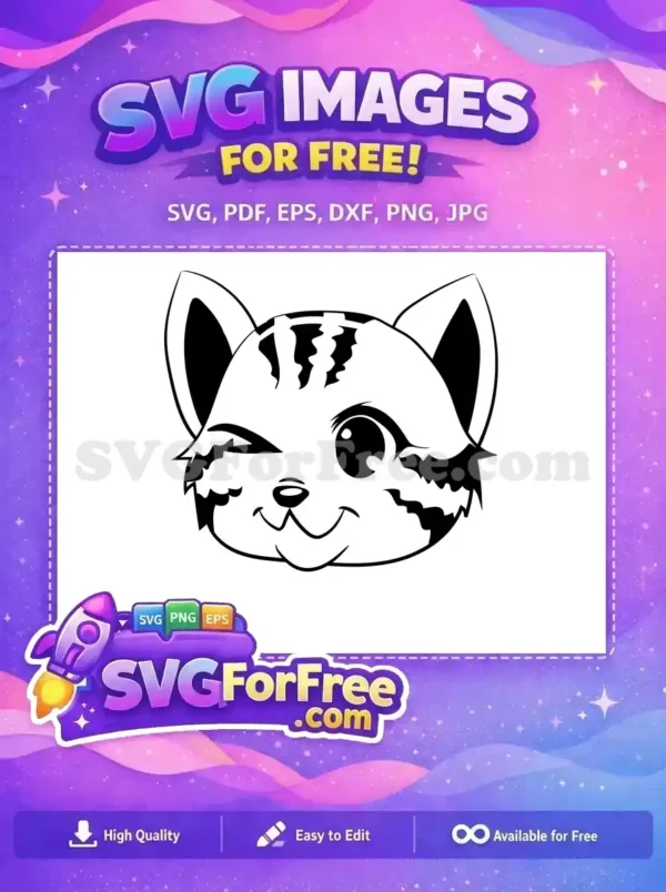 A free, cute winking cartoon animal face, possibly a red panda, in black and white vector art, ready for use.