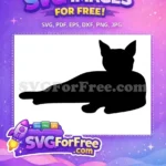 Free Black Cat Silhouette Free Lying Down Pet Feline Design Free SVG - Instant Download