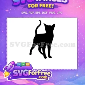 An elegant black cat silhouette, a free design, standing gracefully. Ideal for crafters and designers seeking free animal vectors.