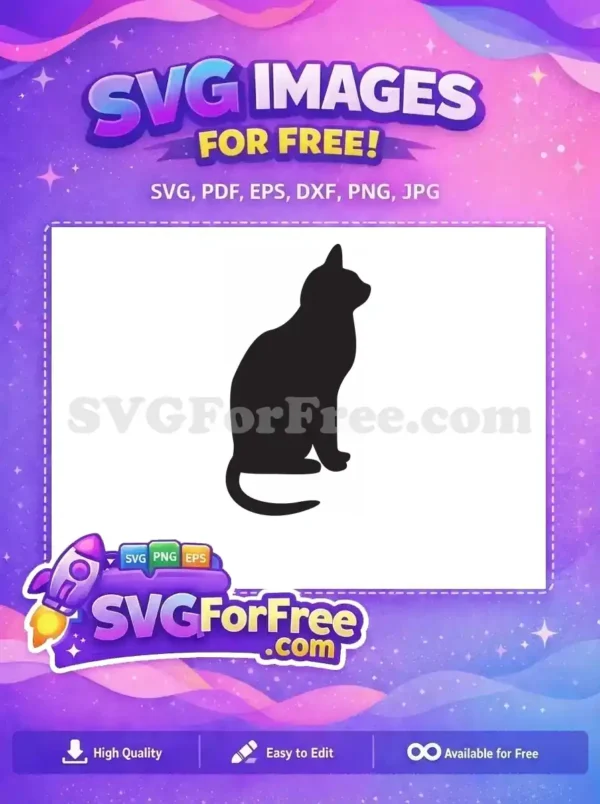 A sleek, free cat silhouette design, sitting gracefully, ideal for various creative projects and easy customization.