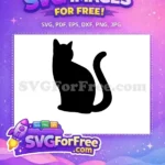 Free Sitting Black Cat Free Curved Tail Silhouette Feline Design Free SVG - Instant Download