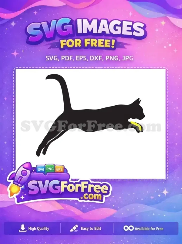 Free Leaping Cat Silhouette – Dynamic SVG Design Discover this dynamic free design: a sleek black cat silhouette, mid-leap, perfect for sports or animal themes. A must-have free vector!