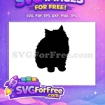 Free Fluffy Black Cat Silhouette Free Sitting Pose Feline Pet Design Free SVG - Instant Download